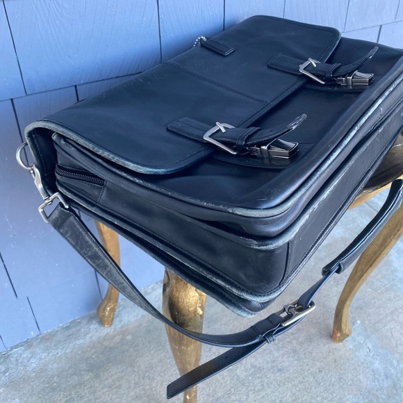 Vintage Coach Heavy Black Tanned Leather Soft Briefcase Distressed Patina - Picture 2 of 10